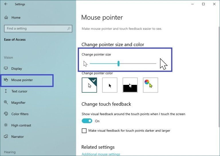 how to change mouse colour windows 10